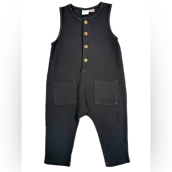 ZARA Toddler Boys’ Charcoal Grey Waffle Knit Button Up Long Jumpsuit Size 2-3 - Picture 1 of 7